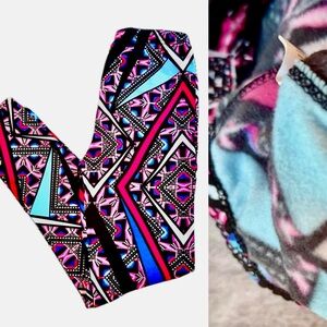 NEW MIX Neon FLEECE LINED Geometric Printed Leggings w Elastic Waist